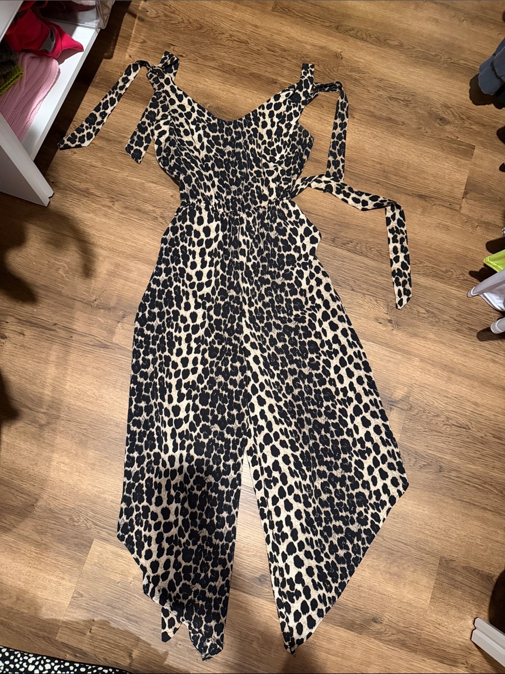 Leopard Print Tie-Strap Jumpsuit - Black & Cream